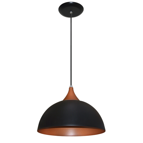Lustre Luminária Pendente Modelo Meia Bola Na Cor Preto Cobre