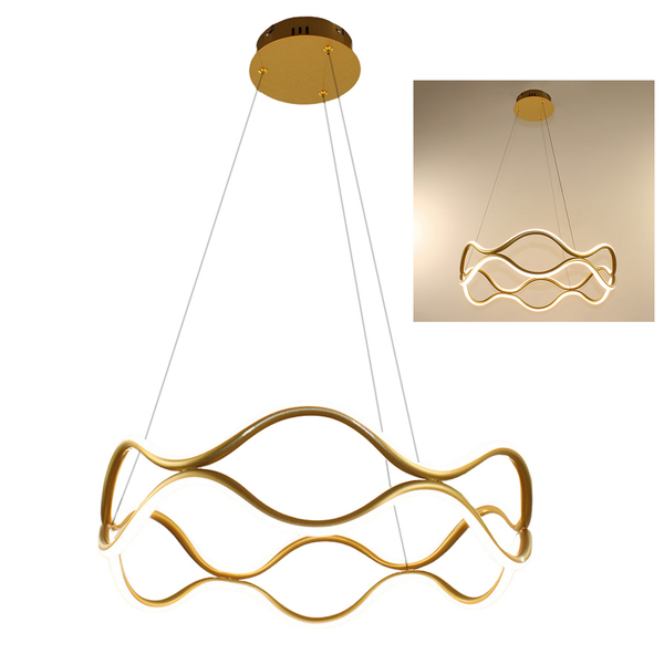 Lustre Luminaria Pendente Ondas Infinito 3 Em 1 Dourado Led 5