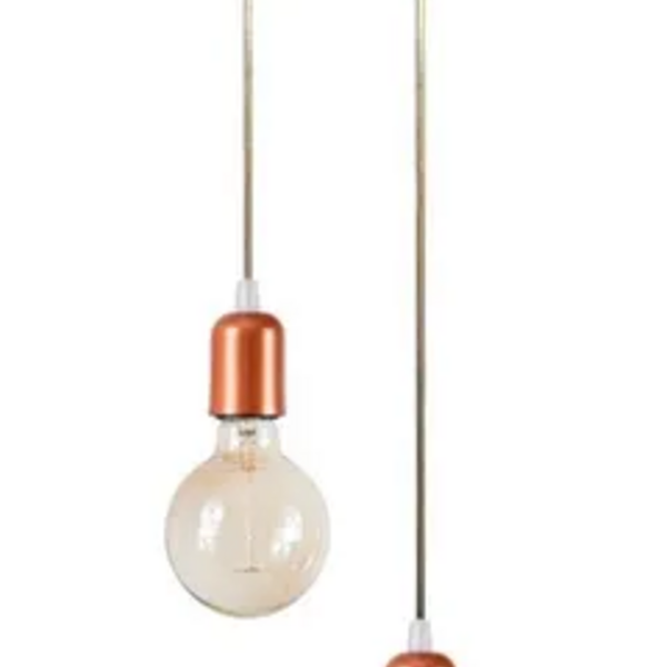 Lustre Luminária Pendente Soquete Hangar Duplo Cobre Fl