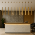 Lustre Luminária Pendente Tubo Tubeto Dourado Brilhante 40cm