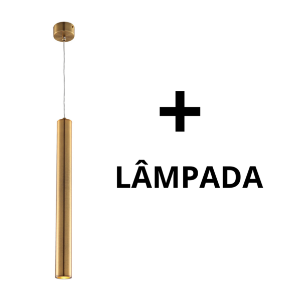 Lustre Luminária Pendente Tubo Tubeto Dourado Escovado 40cm +