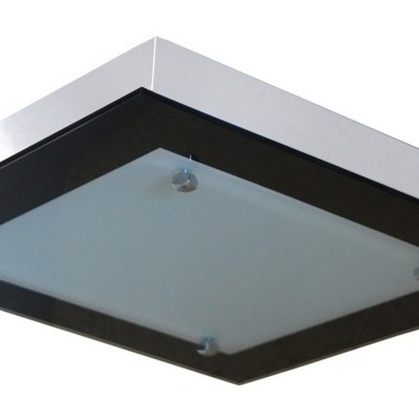 Lustre Luminária Plafon Com Vidro Borda Preta Para 02 Lâmpada