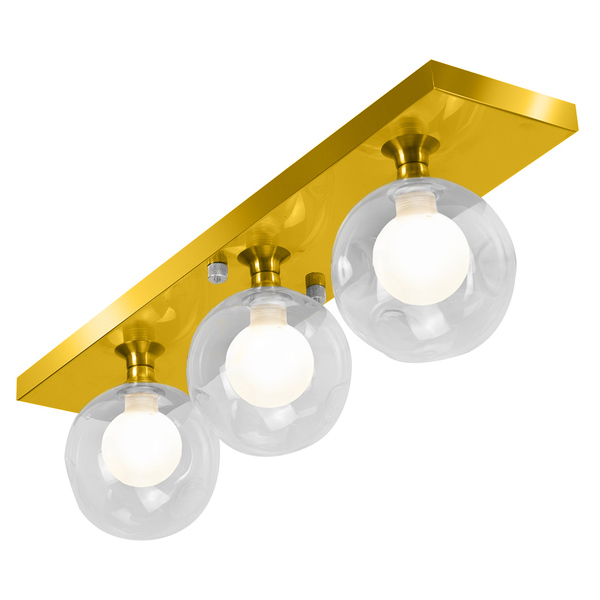 Lustre Luminária Retangular Triplo Dourado Harmony Bolinha