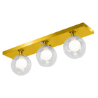 Lustre Luminária Retangular Triplo Dourado Harmony Bolinha