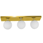 Lustre Luminária Retangular Triplo Dourado Orby Bolinha
