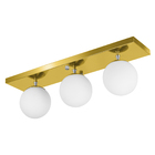 Lustre Luminária Retangular Triplo Dourado Orby Bolinha