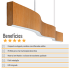 Lustre Madeira Retangular Linear Led Integrado 98cm -snk01