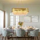 Lustre Oval Metal Dourado Com Cristais Transparente 80cm 10e14