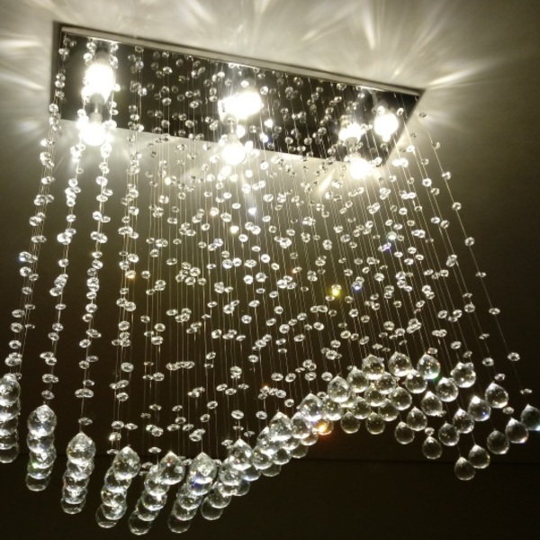 Lustre Para Mesa De Jantar De Cristal Tipo Onda Base De Inox