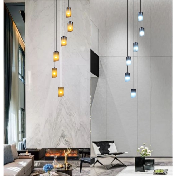 Lustre Para Sala Cúpula Fumê 6 Lâmpadas Pé Direito Alto