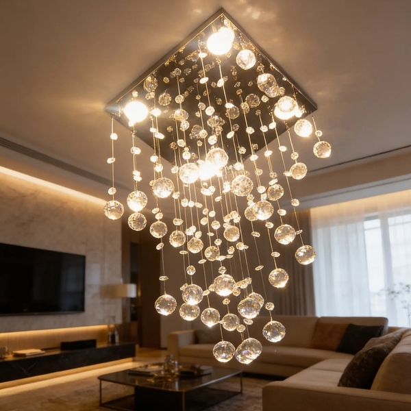 Lustre Para Sala De Cristal Legítimo K9 Base Inox 50 Cm Alt