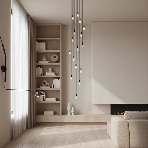 Lustre Para Sala Pratic 16 Lâmpadas Preto Pé Direito Alto