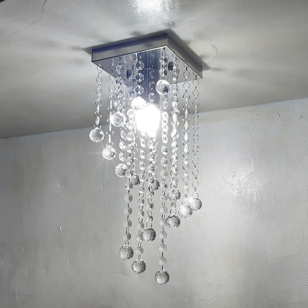 Lustre Para Sala Quarto De Cristal Acrílico Base Inox 14x14 C