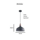 Lustre Pendente 1 Lâmpada Alumínio Cinza Moderno 30cmx65cm