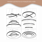 Lustre Pendente 3 Anéis De Led Preto Com Controle Remoto