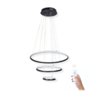 Lustre Pendente 3 Anéis De Led Preto Com Controle Remoto