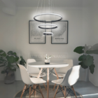 Lustre Pendente 3 Aros De Led Preto Com Controle Remoto