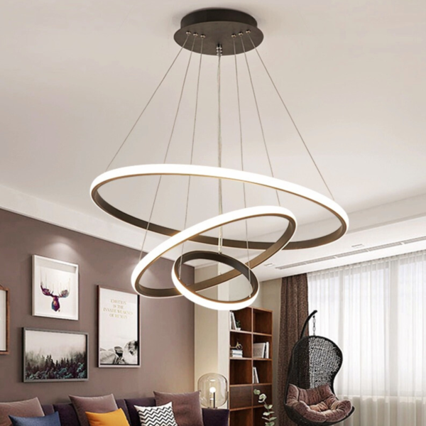 Lustre Pendente 3 Aros De Led Preto Com Controle Remoto