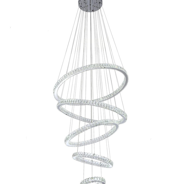 Lustre Pendente 5 Anéis Cristal Led 320w 3000k Bivolt