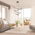 Lustre Pendente 5 Arcos Anéis Preto De Led Bivolt Moderno