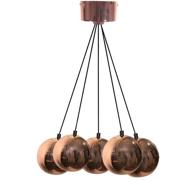 Lustre Pendente 5 Bolas Cobre Sala Teto Mesa Quarto Geek
