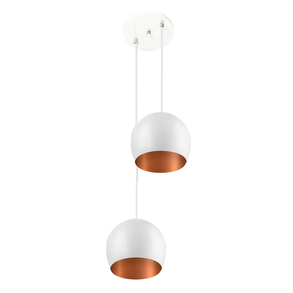 Lustre Pendente Aluminio Bola Duplo 15cm Branco/cobre