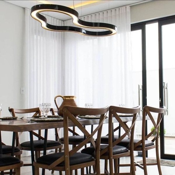 Lustre Pendente Anel Led 2700k 100cm Madeira E Acrílico