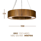 Lustre Pendente Anel Madeira Teca Escura E Acrílico - 70cm