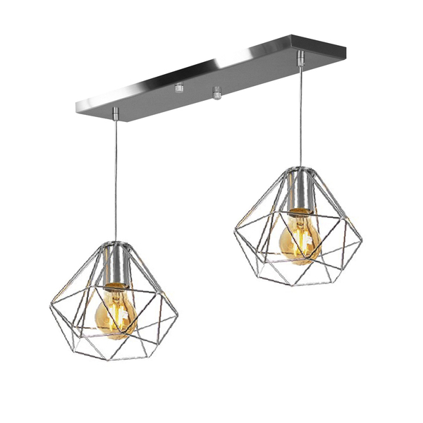 Lustre Pendente Aramado Duplo Base Retangular Escovado