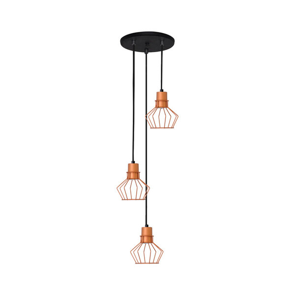 Lustre Pendente Aramado Mini Diamante 3lamp E27 Preto/cobre -