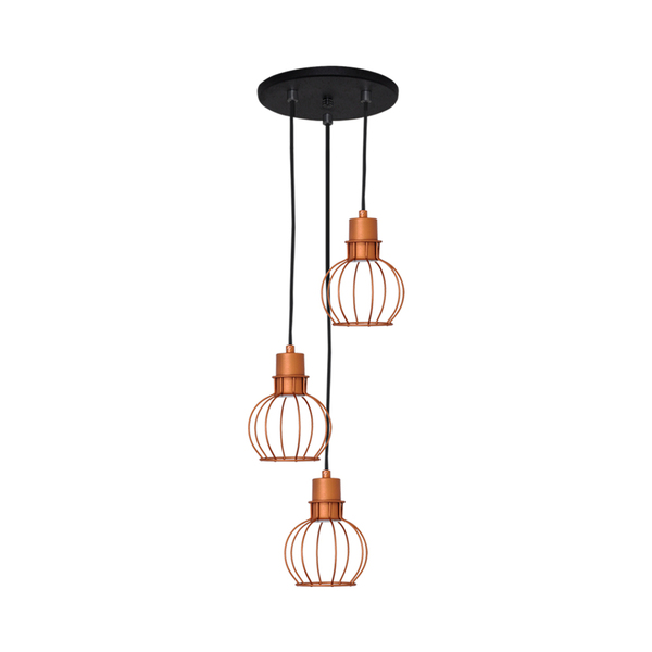 Lustre Pendente Aramado Mini Esfera 3lamp E27 Preto/cobre - 3