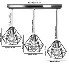 Lustre Pendente Aramado Triplo Base Retangular Preto