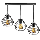 Lustre Pendente Aramado Triplo Base Retangular Preto