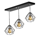 Lustre Pendente Aramado Triplo Base Retangular Preto