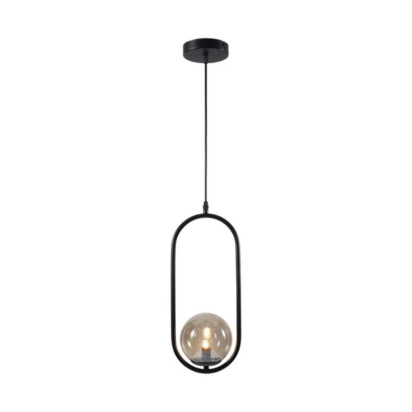 Lustre Pendente Arco Preto com Globos Âmbar Moderno Inovartte