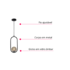 Lustre Pendente Arco Preto com Globos Âmbar Moderno Inovartte