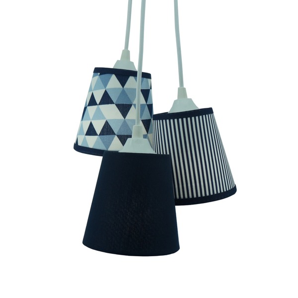Lustre Pendente Bebê Geométrico Azul Marinho E Branco Bivolt