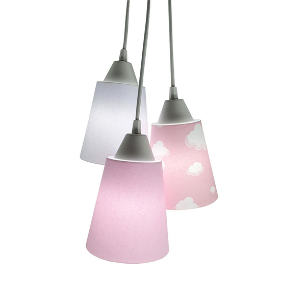 Lustre Pendente Bebê Mix Tecidos Nuvens Tons De Rosa E Branco
