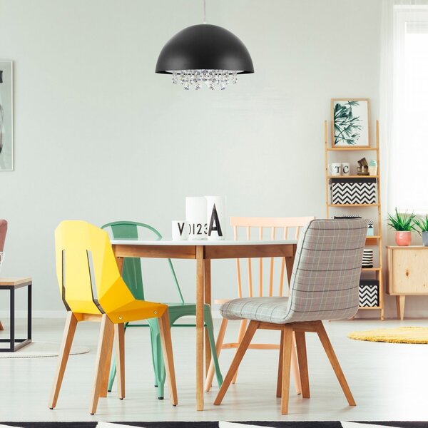 Lustre Pendente Bivolt Meia Lua Com Pingentes Bronzearte Preto