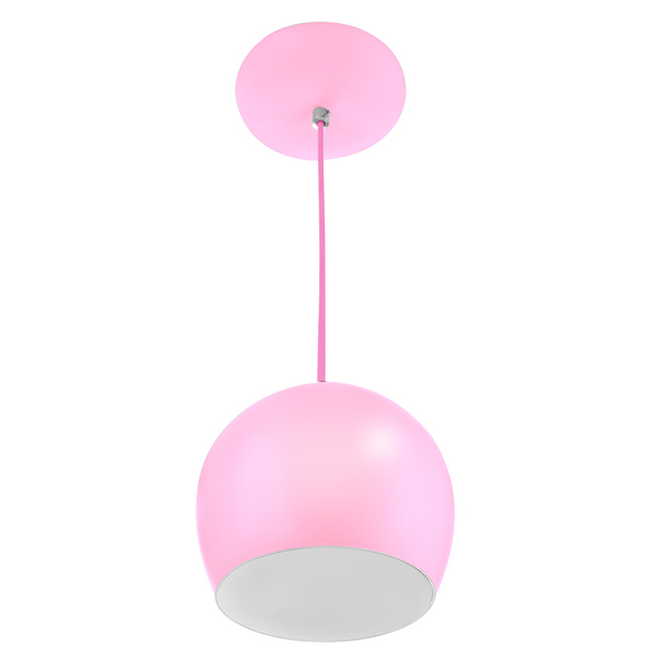 Lustre Pendente Bola Media Alumínio 23cm Rosa Bebê