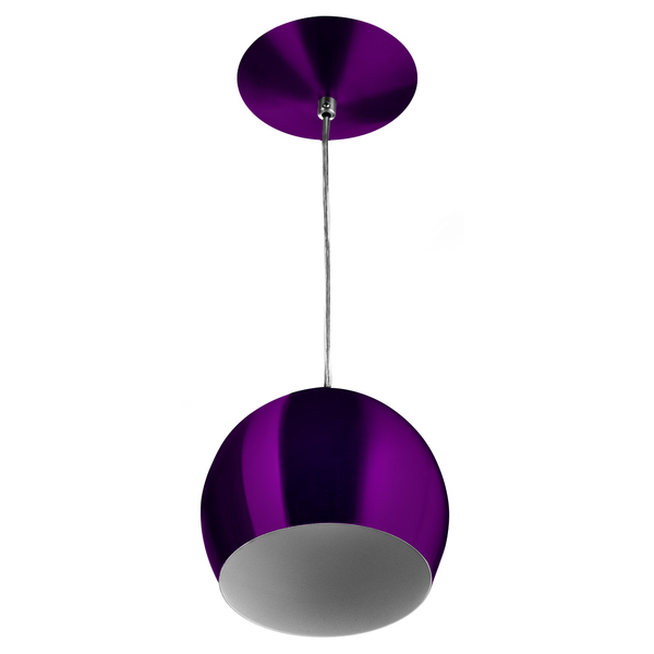 Lustre Pendente Bola Media Alumínio 23cm Roxo Metálico
