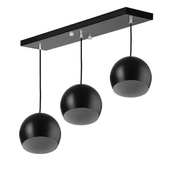 Lustre Pendente Bola Triplo Base Retangular Preto