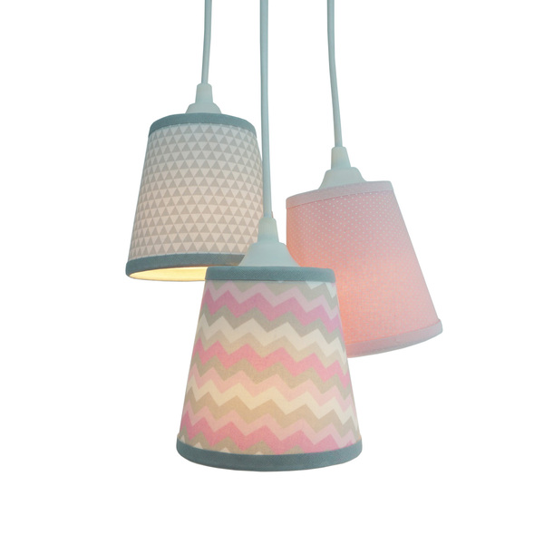 Lustre Pendente Cacho Menina Cor De Rosa Chevron Bivolt