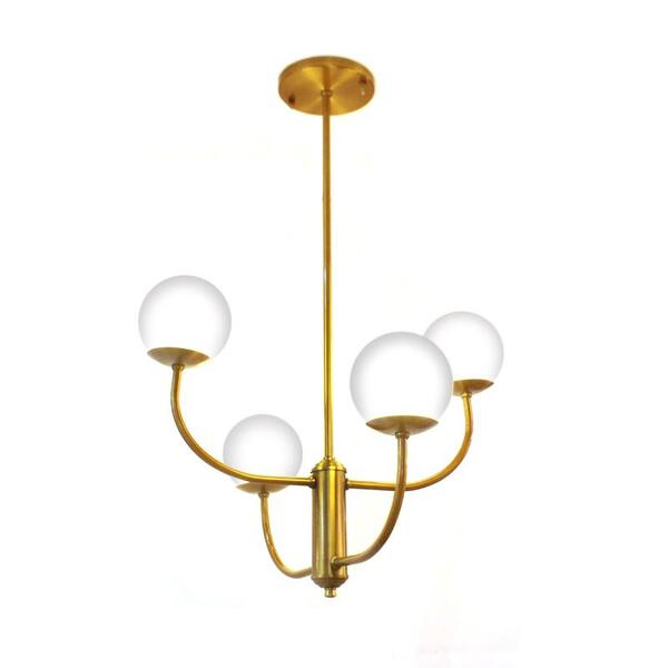 Lustre Pendente Candelabro Jabuti Dourado E Branco Fosco Para