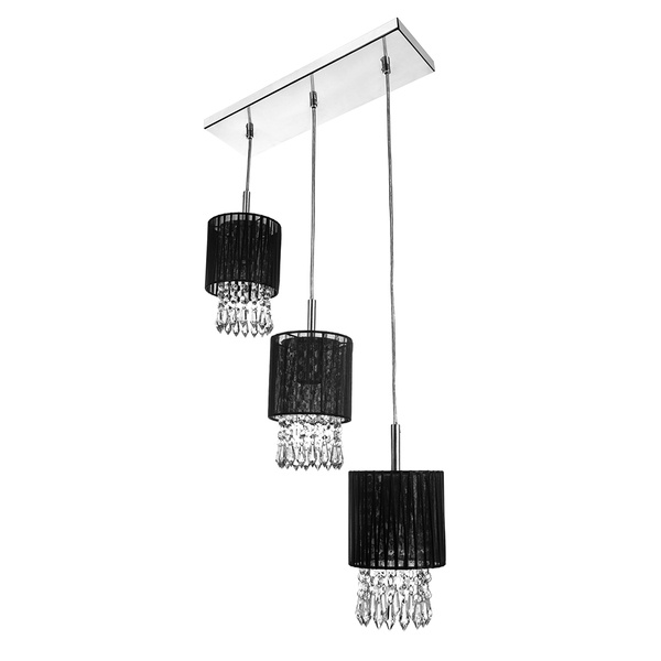 Lustre Pendente Cganza Triplo Redondo Para Sala Preto