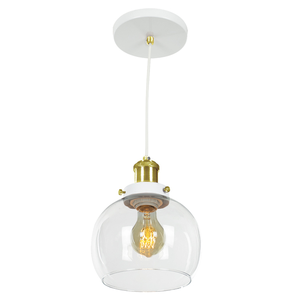 Lustre Pendente Château Bola Media Vidro Branco  Gold 20cm