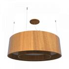 Lustre Pendente Cilíndrico 70cm Com Anel Em Madeira Bivolt