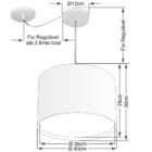 Lustre Pendente Cilíndrico Com Desvio Branco Mj-4306 Para Mes