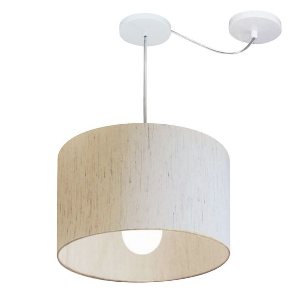 Lustre Pendente Cilíndrico Com Desvio Linho Bege Mj-4226 Para