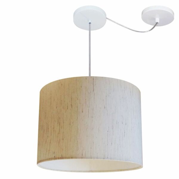 Lustre Pendente Cilíndrico Com Desvio Linho Bege Mj-4227 Para
